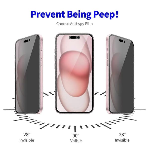2 st Kompatibla med iPhone 16 Plus / 15 Plus Anti-Peep Full Screen Protector Silk Printing HD-lingling}