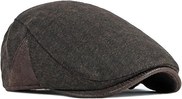 Ny Flat Cap Herre Beret Høst Vinter, Peaket Caps Cabbie Hunter Hatt (Kaffe)