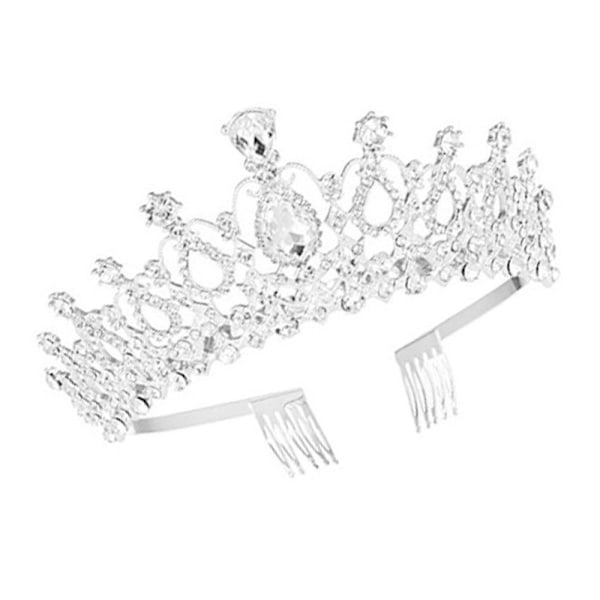 Pannband Crown Dam Tiara med inlägg Crystal Bröllopsdiadem för bröllop (Silver 1)