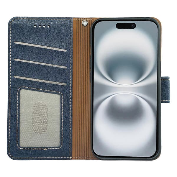 Compatible with iPhone 17 Case RFID Blocking Wallet Leather Case with Litchi Texture Magnetic Closure Blue Blue Blue