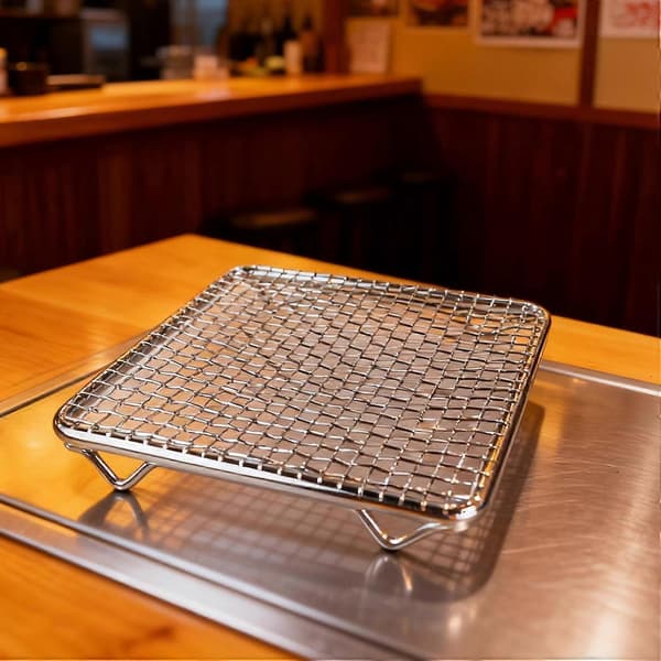 Rustfrit Stål Japansk Grillnetstativ 13 cm Firkantet BBQ-net til Jævn Varme og Oliedræn