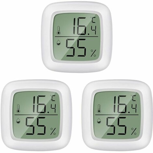 Paket med 3 LCD digital mini termometer hygrometer för barnrum, seniorrum, kontor, vinkällare, etc.