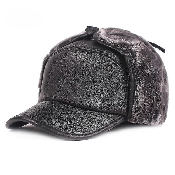 Baskerhue Læderhat Herre Ørevarmere Hat Læderhatte Til Ældre... Gray wool Average  (58cm)