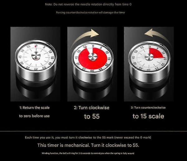 Mekanisk køkkentimer Hvid Køkken Magnetisk Tidsstyring Rustfrit Stål Roterende Køkkentimer Nedtælling