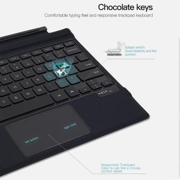 Bluetooth-tastaturdeksel kompatibelt med Microsoft Surface Go / 2 / 3 / 4