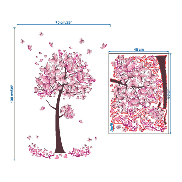 Papier Peint- Revetement Mural 2 delar autocollant väggmålning grand arbre fleur de cerisier