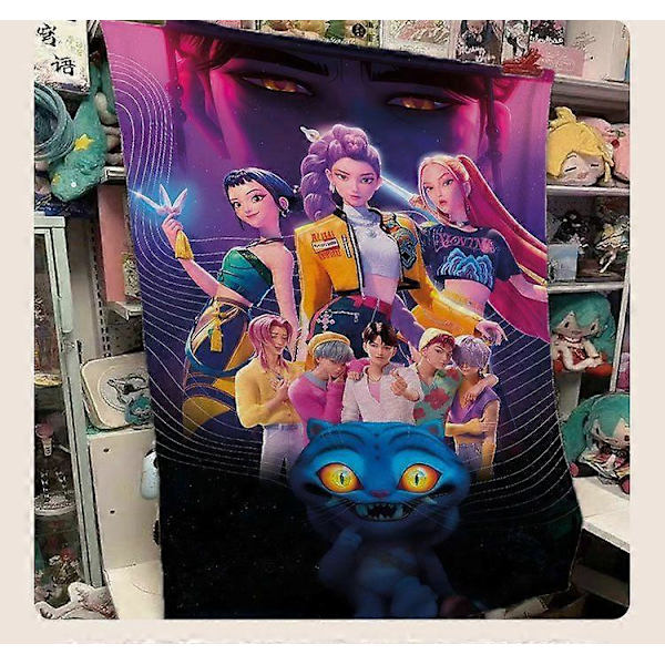 K-Pop Demon Hunters-tema Flanell Fleece Teppe Lunsjpause Teppe Sengeteppe Sofateppe E E 100x150cm
