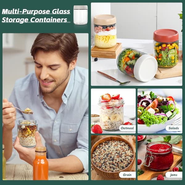 Overnight Oatmeal Jar, Glass Jar with Lid, 500ml, 4-Pack