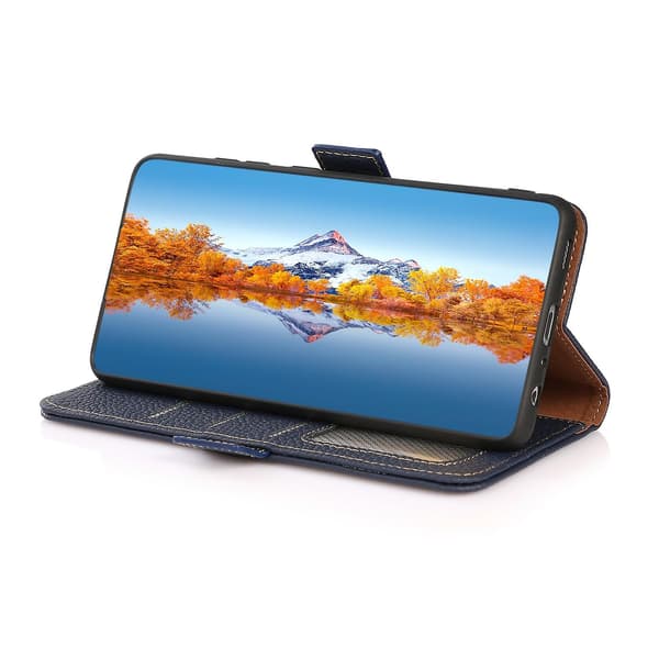 Litchi Læder Etui Kompatibelt med Samsung Galaxy A03 164mm Version Blue