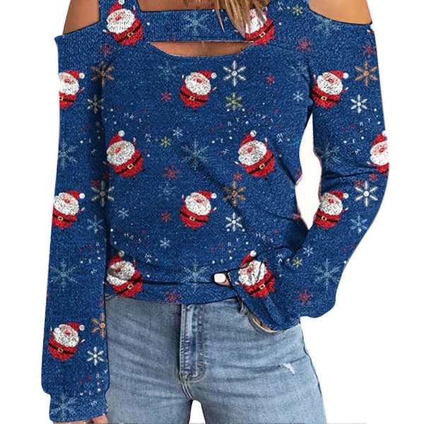 Dame Top Kold Skulder Juleprintet Hul Løs Langærmet Pullover til Dame-lingling}