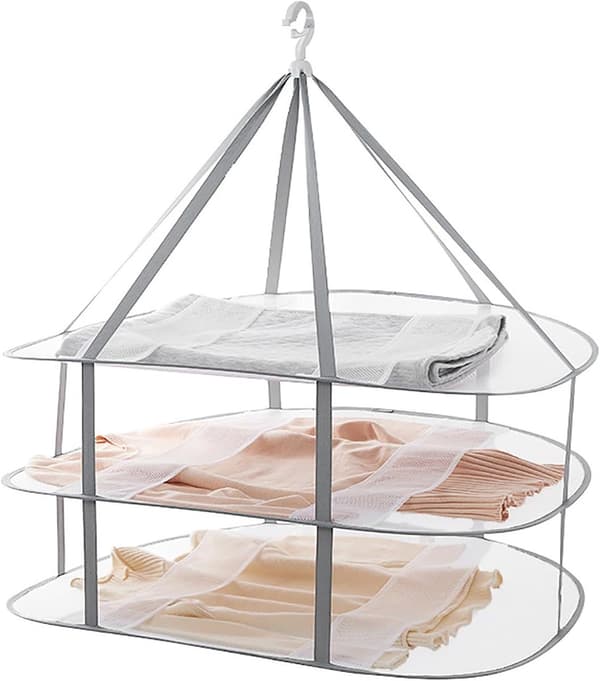 Two or Three-Layer Foldable Metal Mesh Drying Rack, Flat for Outdoor and Indoor, for Sweaters, Toys, and Socks.
