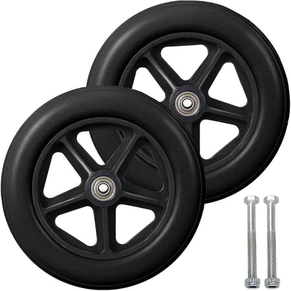 8 tums främre hjul, 2 ersättningshjul för rullstol, halkfritt massivt däck, 190 mm grått i svart