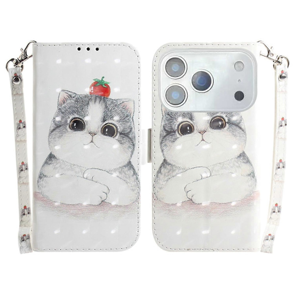 Compatible with iPhone 17 Pro Case Pattern Print Leather Wallet Phone Case with Wrist Strap Multicolor Multicolor Cute Cat