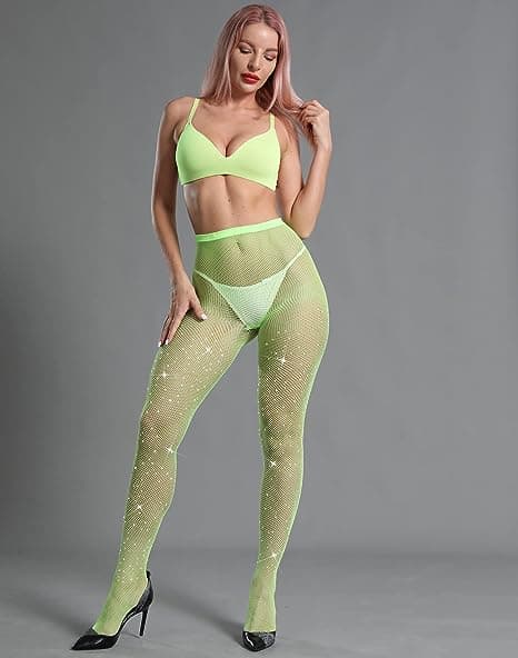 Damestrømper med glitrende strass Fluorescent green