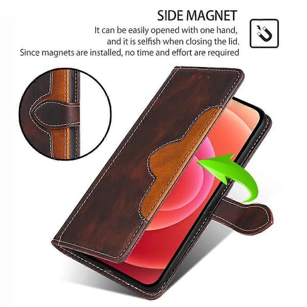Compatible with iPhone 16e Case Leather Wallet Phone Case with Straw Hat Magnetic Closure - Black Multicolor Multicolor Brown
