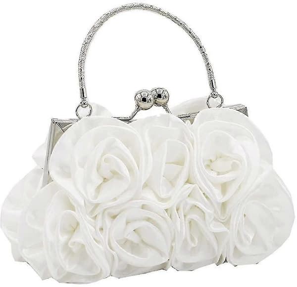 Dam Blomma Satin Aftonhandväska Ny White