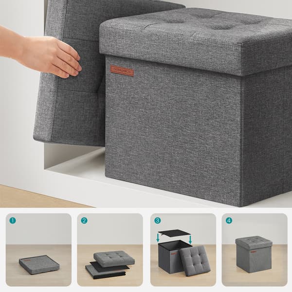 Foldable Soft Footstool with Storage in Dark Grey Fabric