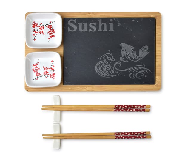Sushi-sett for to med serveringsbrett og elegant tilbehør