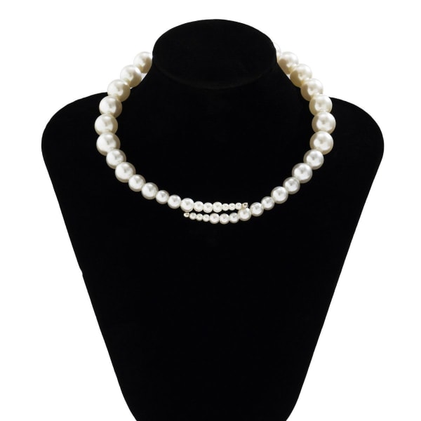Kedja utan hänge Franskt halsband med temperamentpärlor (för kvinnor delikat och elegant form, 1 stycke), Klassisk evig vit