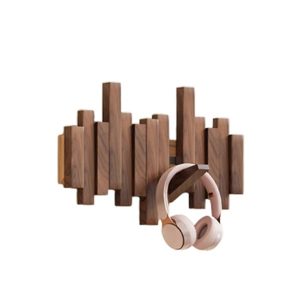 Wall-mounted wooden piano-shaped coat rack, multi-functional foldable coat rack, beautiful and practical, in black walnut color. Black Walnut 4 Hooks