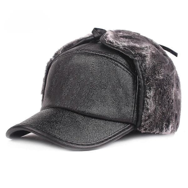 Baskerhatt Läderhatt Herr Hörselkåpor Hatt Läderhattar För Äldre... Gray wool Average  (58cm)