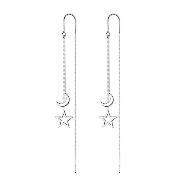 Trendy øreringe kvast dråbeøreringe trådøreringe stjerneøreringe dingleøreringe kvinder Silver 8.5x0.2CM