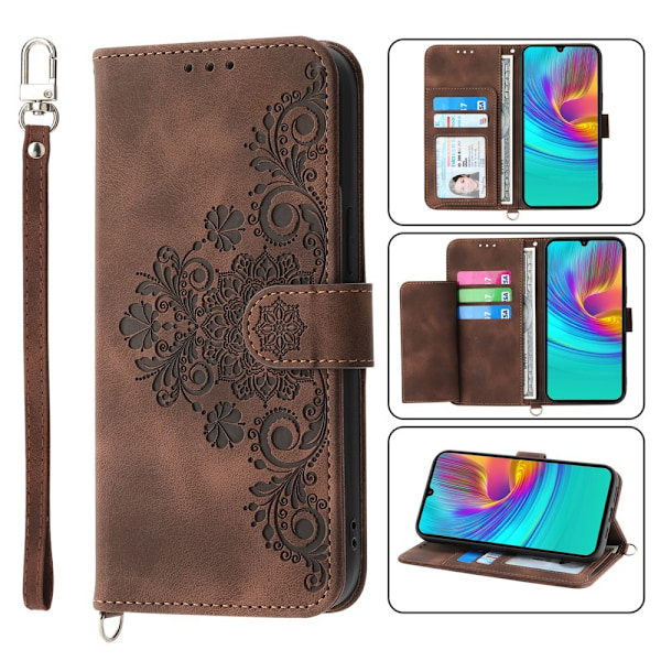 Högkvalitativt nytt fodral för Samsung Galaxy A16 5G / A16 4G med blommönstrat plånboksfodral - Brun Brown Brun