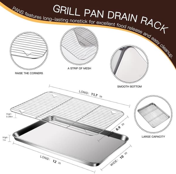 32 cm baking sheet with rack, stainless steel, oven safe, dishwasher safe.