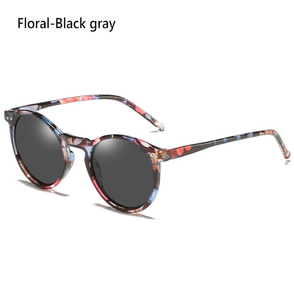 Påske Tilbud! Høj Kvalitets Unisex Køre Polarized Solbriller Briller Solbriller UV400 Rund Ramme Ret Floral-Black gray