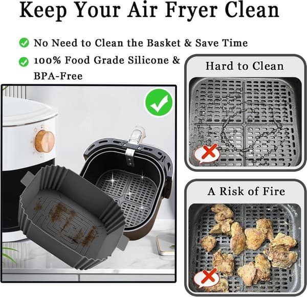 Silikone bageform til airfryer, 2-pak, 20 cm firkantet, erstatning for bagepapir