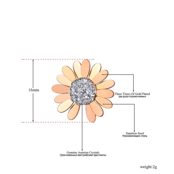 Söta små solrosörhängen med strass i rostfritt stål - trendigt smycke med växtmotiv för kvinnor och flickor