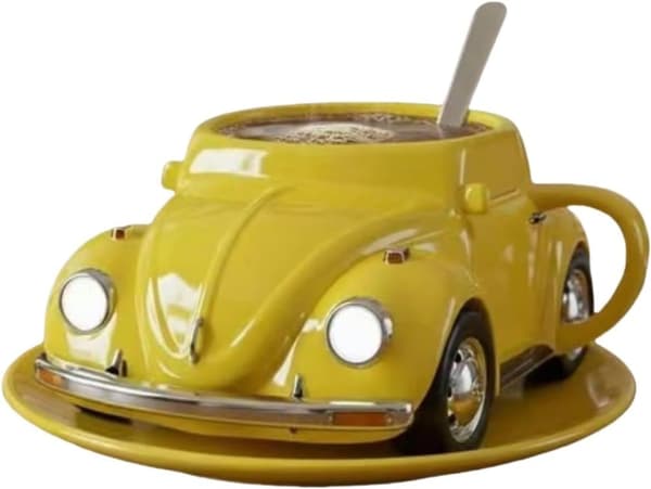 Kopformet kaffekrus - Unik bilformet tekop - gul