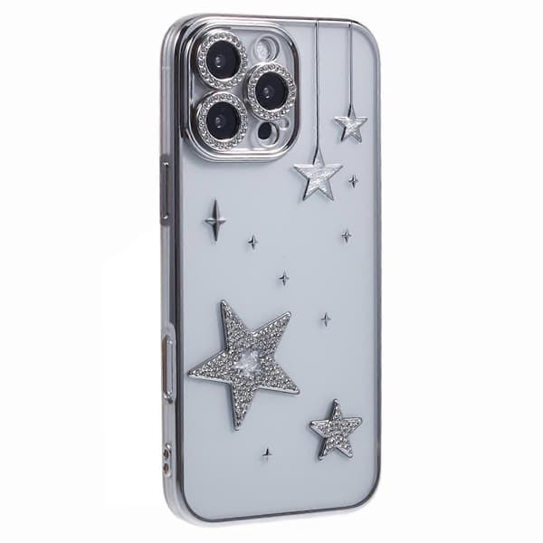Compatible with iPhone 13 Pro Max Case 3D Bling Stars Electroplating TPU Transparent Mobile Phone Case Multicolor Multicolor Silver