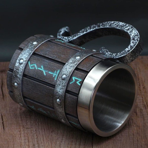 Viking träfat ölsejd - rostfritt stål cool kaffemugg med handtag