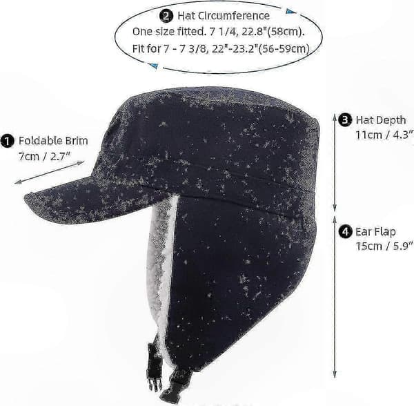 Vintervarm ullcaps med visir og øreklaffer for menn og kvinner (A) Flat Top - Navy Blue 7
