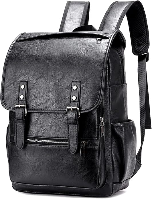 Business Backpack for Men, Retro PU Leather, Large Capacity Backpack, 15.6-inch Laptop Backpack for Everyday Use black