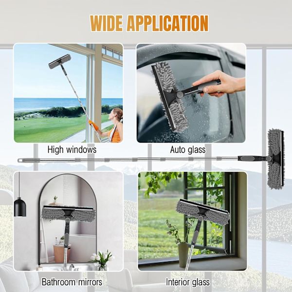 Window Cleaning Kit 2-in-1 Telescopic with Long Handle, Microfiber Cloth, 4.5 m, Grey (1 kit) Grå
