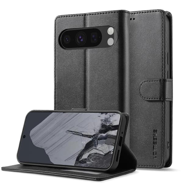 Kalvetekstur Flip Læder Telefonetui Sort Sort Black For Google Pixel 10 Pro XL