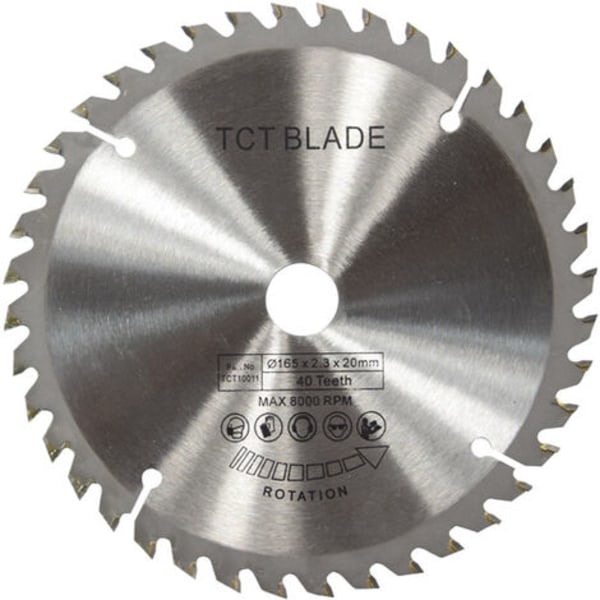165 mm TCT-cirkelsågblad, silverfärgad roterande kapskiva för sågning av trä, 40 tänder
