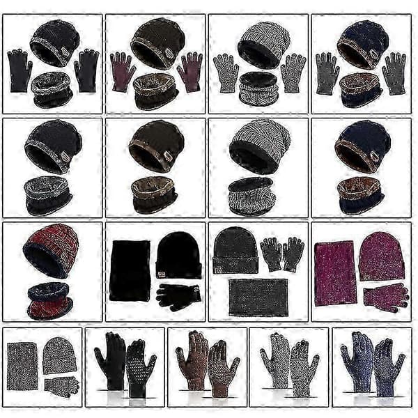 Varm Vintermössa Halsduk Handskar Set Unisex Varm Stickad Mössa Hals Vante för Män-lingling}