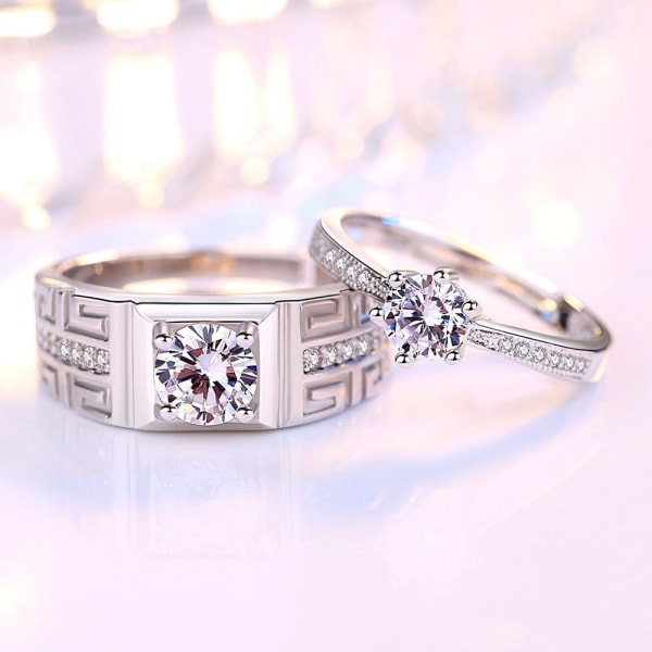 Partnerring parringar för partner ring diamant inställning kristaller 925 silver (1-stycke, vigselband kubisk zirkonia ring set), justerbar