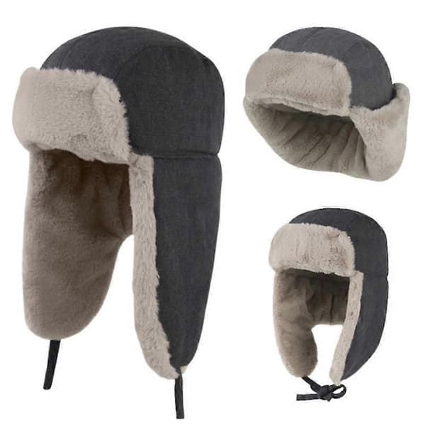 Trapper Hat Vinterhatte til mænd, Trooper Russisk Varm Hat med Øreklapper, Dame Ushanka Bomberhatte-lingling} BLACK