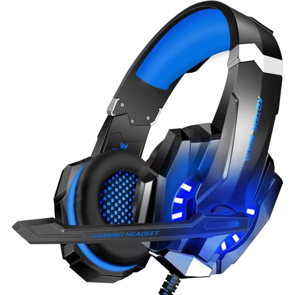 Stereo Gaming Headset för PS4, PS5, PC, Xbox One, Noise Canceling Over Ear-hörlurar med Mic, Bass Surround (Blå)
