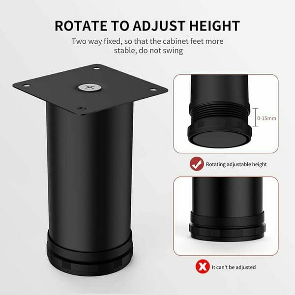 Nye 4 stk. 15 cm sorte justerbare møbelben i metal i rustfrit stål til skabe, borde, sofaer, møbelfødder, erstatningsfødder, sorte, 15 cm