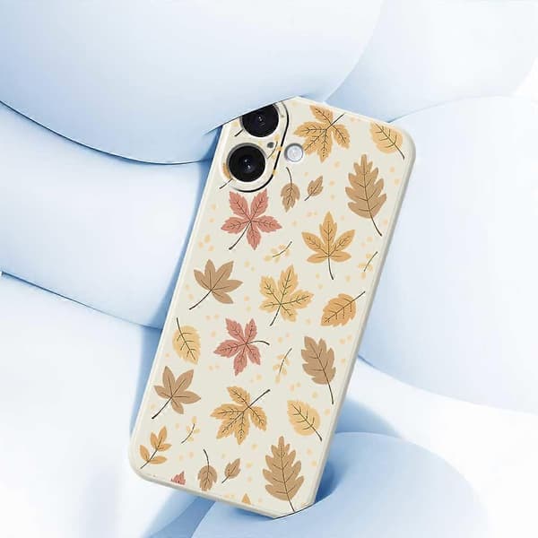 Compatible with iPhone 17 Case Leaf Pattern Print Straight Edge TPU Phone Back Cover - Beige
