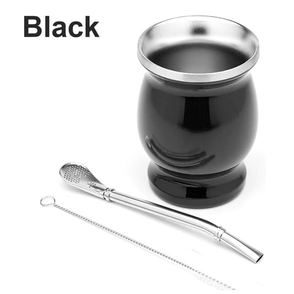 Nytt 24 cl Yerba Mate Kalebass Set Yerba Mate Kopp SVART