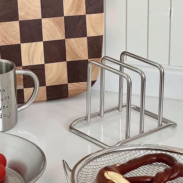 Stainless Steel Cutting Board Organizer, Compact with 2 Compartments, Extra Sturdy (Metal)