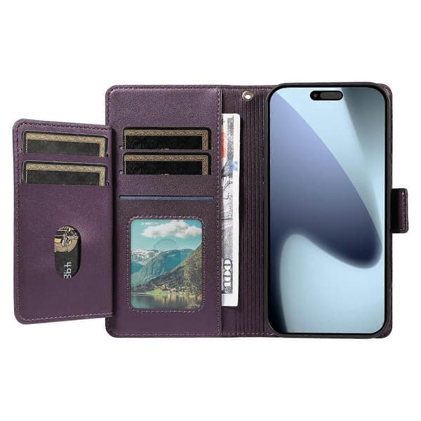 Multi Card Plånbok Läder Telefonfodral-lingling} Purple iPhone 17 Pro