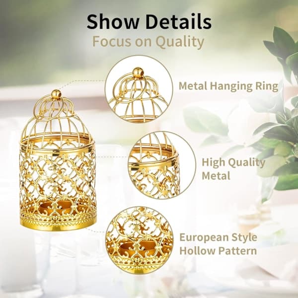 Ramadan Decorative Lantern Tealight Holder - 2 Gold Hanging Metal Tealight Lanterns