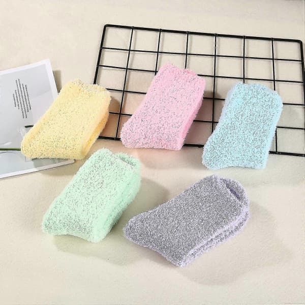 5 par dame varme superbløde plys hjemmesko sokker vinter fluffy mikrofiber crew-lingling}
